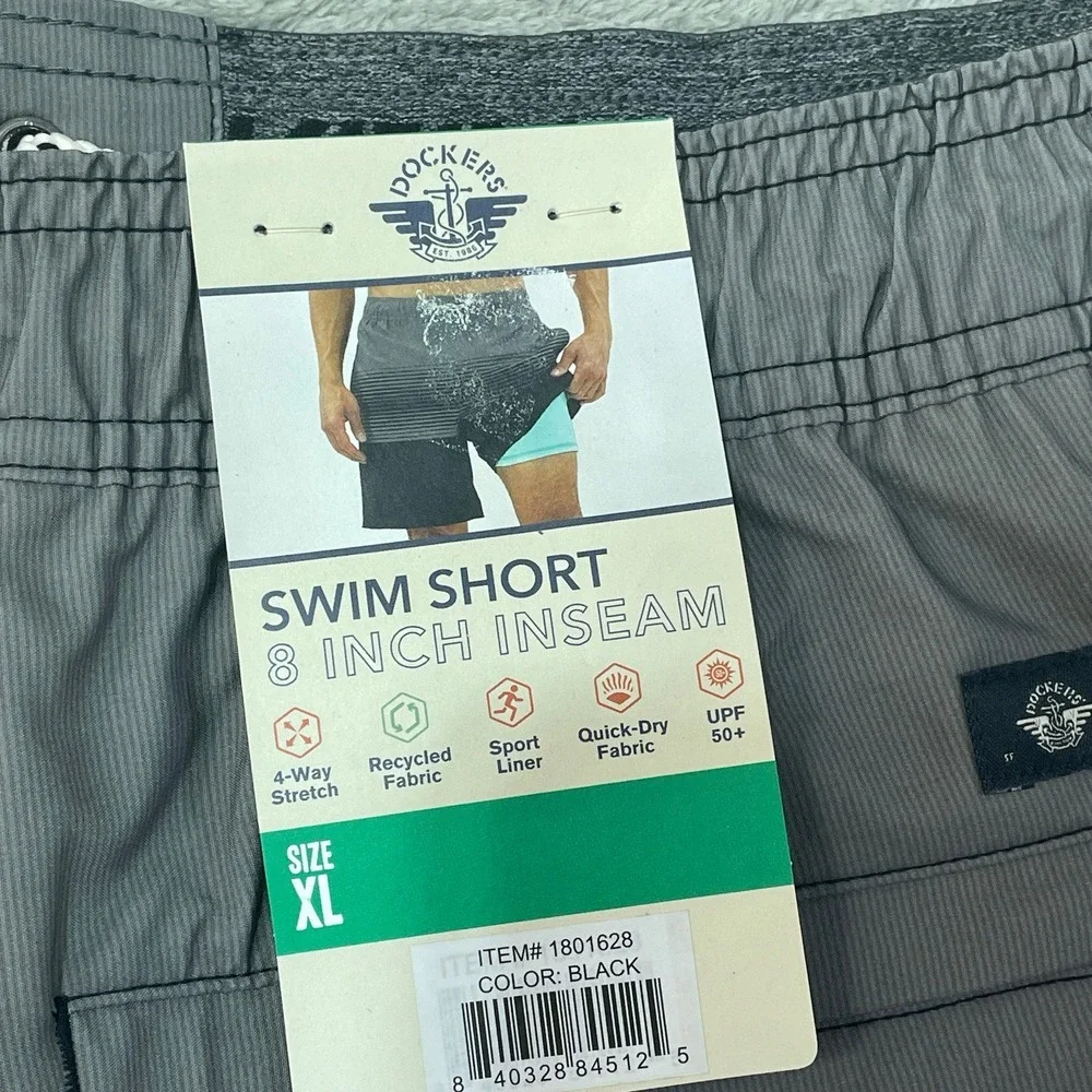 NWT Dockers Swim Shorts Men's XL Black Fabric Striped